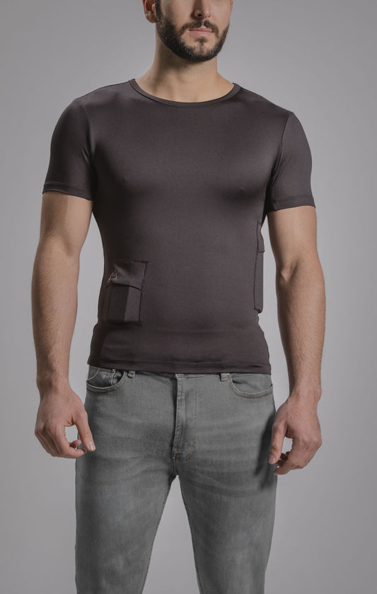 Men's Activewear Crew Neck Tee with Insulin Pump and Cell Phone Pockets
